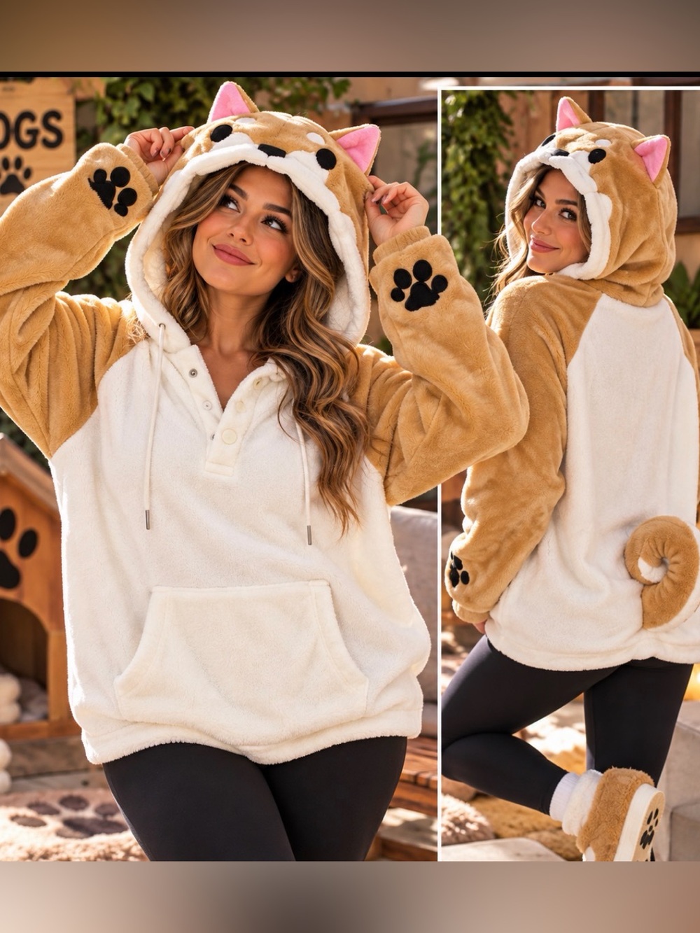 Coriresha Shiba Inu Dog Coral Velvet Fleece Hoodie/ Costume Size L